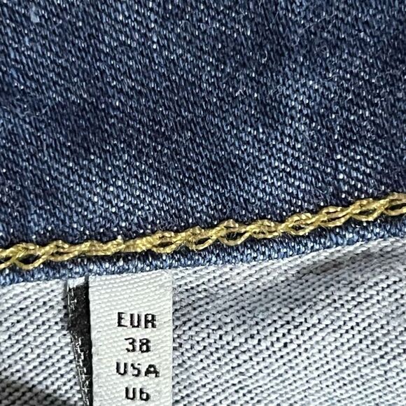 Zara Womens Denim Jeans Medium Rise Skinny Distress Hem Blue Wash 39 - Picture 6 of 10